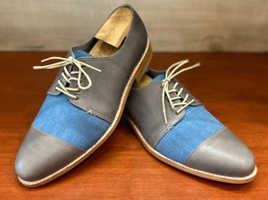 Henry Grey and Blue Leather Mens Derby shoes