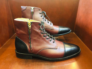 Ronald Black & Burgundy Men’s Boots With Zippers