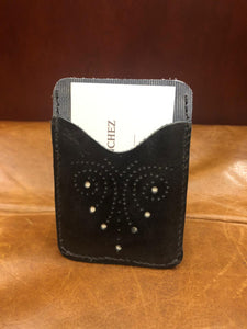 Hand made men's leather slim wallet built for style & utility. It has 2 discrete pockets.  Zapato Sanchez men's wallets will fit up to 10 cards, but once additional cards are added, the leather will conform to the extra cards added. But keep in mind, that once the leather stretches to conform to the cards, the leather will not return to its original shape.   Crafted in Canada at West Edmonton Mall, this everyday companion is a great gift for the man who appreciates and understated elegance.