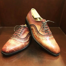 Load image into Gallery viewer, Julio Oxford hand painted British Tan upper Skull Brogue Men&#39;s Shoes

