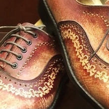 Load image into Gallery viewer, Julio Oxford hand painted British Tan upper Skull Brogue Men&#39;s Shoes
