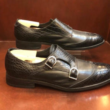 Load image into Gallery viewer, Ferroz Black Croc Monk Strap With Croc Wing Tip Men&#39;s shoes
