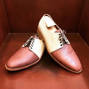 Zapato Sanchez Custom Made Shoes Pillar Heights Beige & Burgundy Men's shoes
